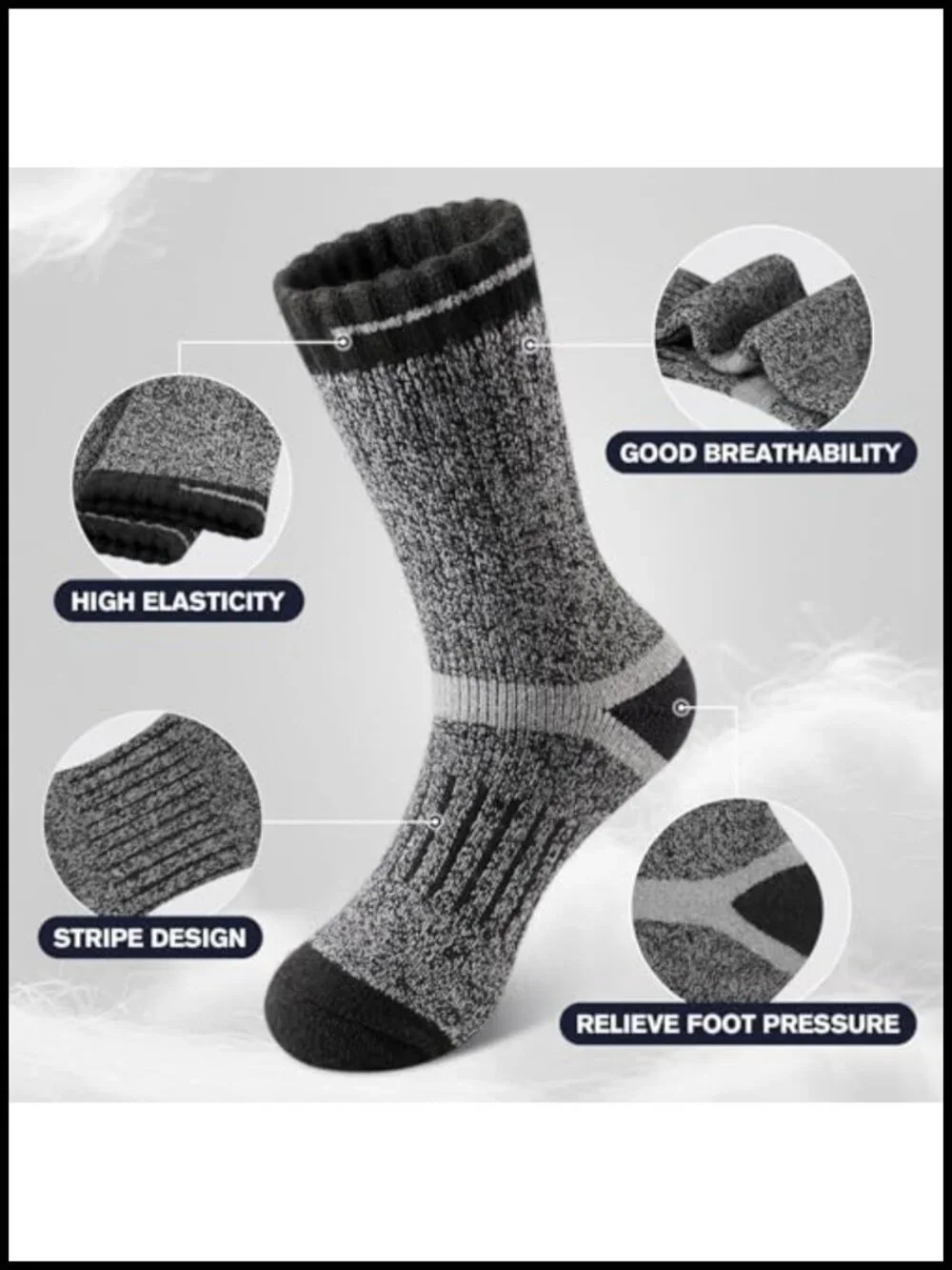 Merino Wool Socks for Men Hiking Thermal Crew 5 Pack